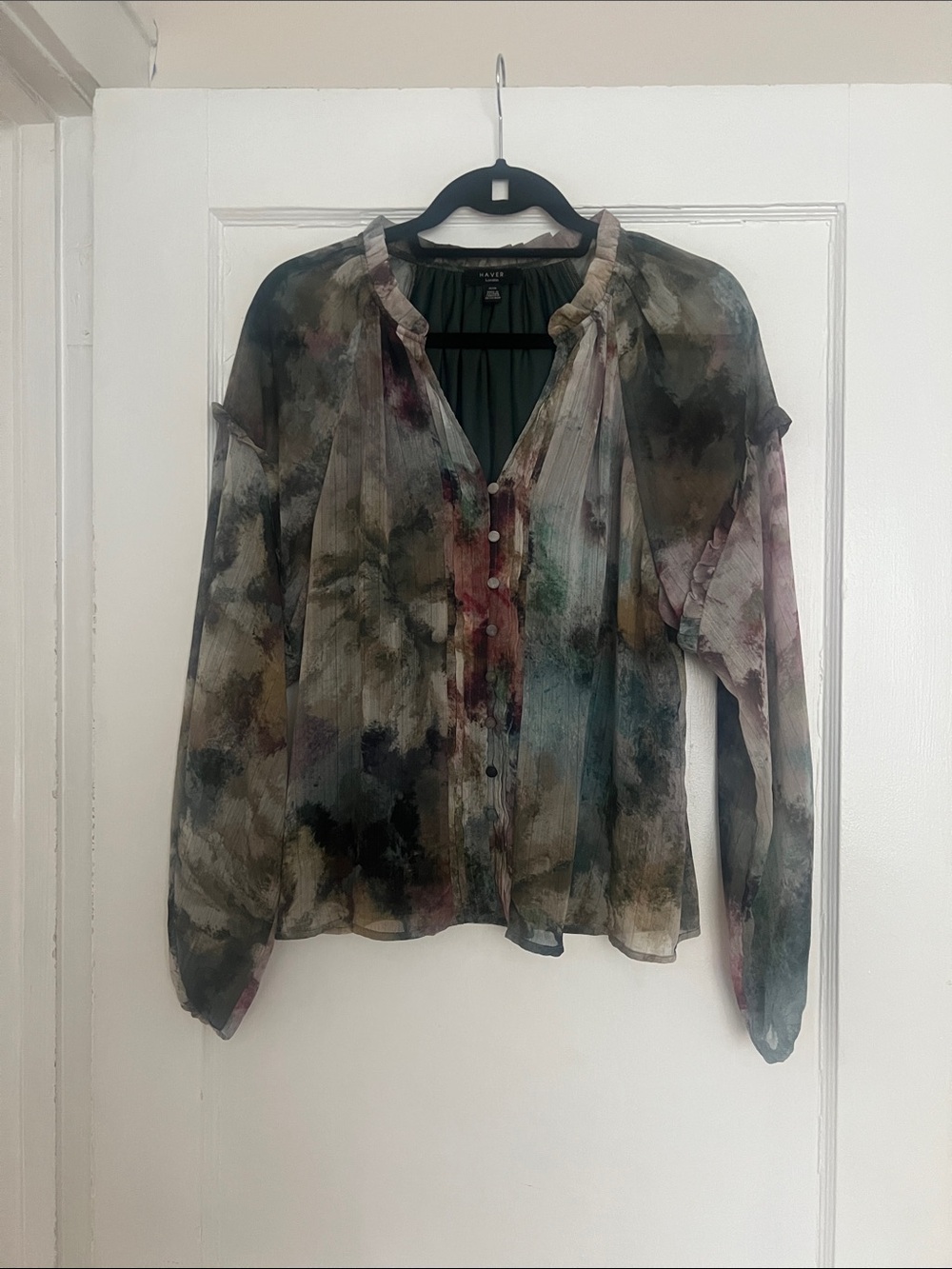 Sheer Watercolor Button-Front Blouse — Multicolor